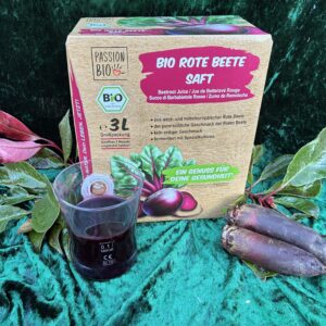 Økologisk rødbedesaft i 3L emballage med glas