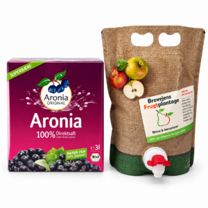 Aroniajuice og æblemost i karton og pose